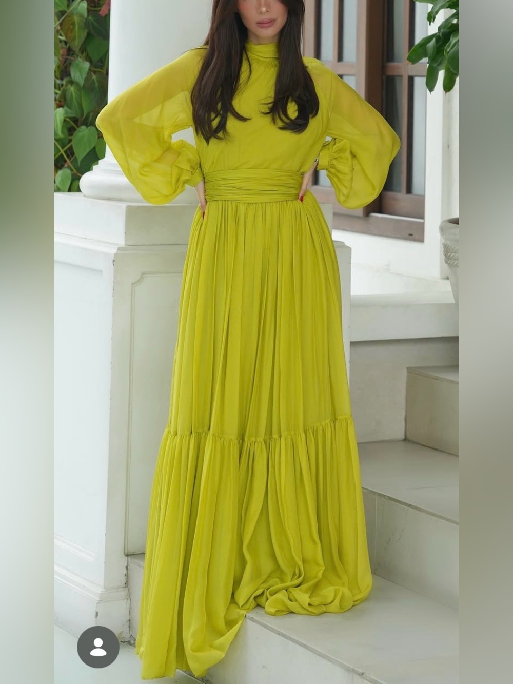 Carolina Herrera lime-yellow chartreuse silk chiffon flowy maxi dress Size Large